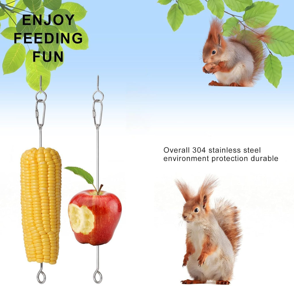 Durable 304 Stainless Steel Hanging Squirrel Feeder Outside, Squirrel Feeders for Outdoors, Chipmunk Feeder, Squirrel Food for Backyard Squirrels Hold Corn, Corn Cob(1Feeder Rod - Chain Not Included)