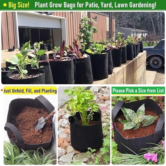 3-Pack 40 Gallon Thickened Plant Grow Bags Large (28x16 in) Heavy Duty Garden Bag Fabric Plant Pots for Potato,Tomato Planter,Herbs Veggies Planting,Flower Pots,Barrel Planter,Leaf Bag,Yard Waste Bags