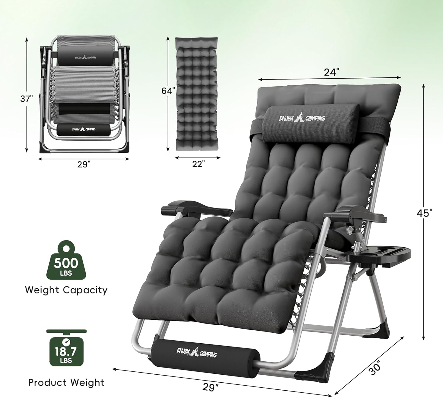 Oversized Zero Gravity Chair Folding Patio Reclining Padded Lounge Chairs | w/Removable Cushion & Headrest & Upgraded Lock & Footrest & Cup Holder Foldable Recliner for Indoor Outdoor,500LBS Capacity