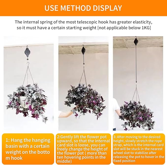 6PCS Adjustable Retractable Plant Pulley Hangers - Versatile Height Hooks for Hanging Baskets, Flower Pots, and Bird Feeders