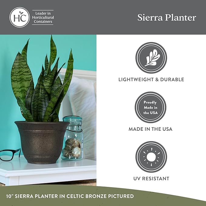 The HC Companies Sierra Round Self-Watering Pot - Lightweight Plastic Planter for Herbs & More - Durable Plant Pots for Indoor Plants & Outdoor Plants (16” Arizona Sand, Pack of 1)