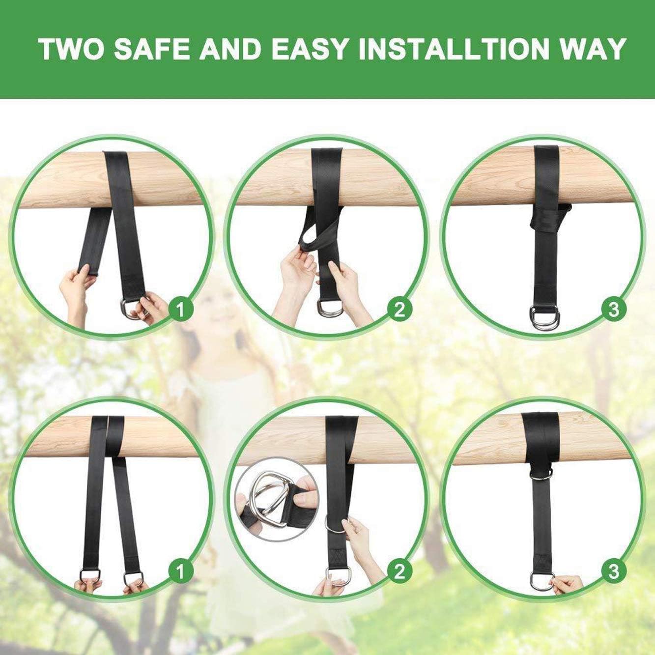 Tree Swing Hanging Kit, Tree Swing Straps, DIORES Hammock Straps With Loops Set Of 2 Holds 2100 Lbs With 2 Safe Lock Snap Hooks , Perfect For Tree Swing & Hammocks,Easy & Fast To Installation, 5 FT | Set Of 2 Holds 2100 Lbs With 2 Safe Lock Snap Hooks