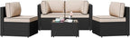 Shintenchi 5 Pieces Outdoor Patio Sectional Sofa Couch, Black PE Wicker Furniture Sets, Patio Conversation Sets with Washable Cushions Glass Coffee Table for Garden, Poolside, Backyard,(Khaki)