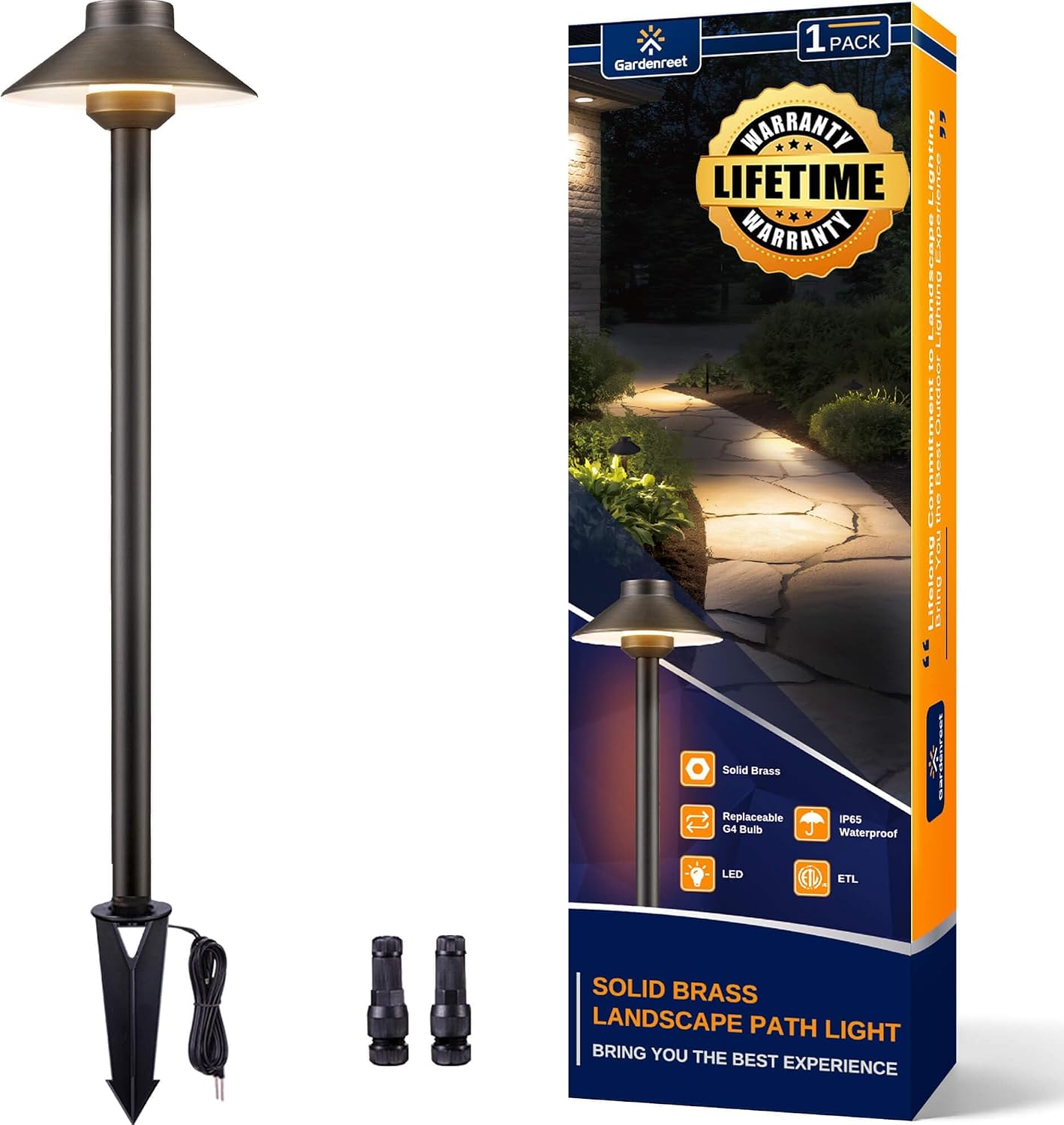 Brass Low Voltage Pathway Lights, 12V Hat-Top Bronze IP65 Waterproof LED Landscape Walkway Lights for Yard Driveway（G4 Bulb, Transformer & Wire Sold Separately）