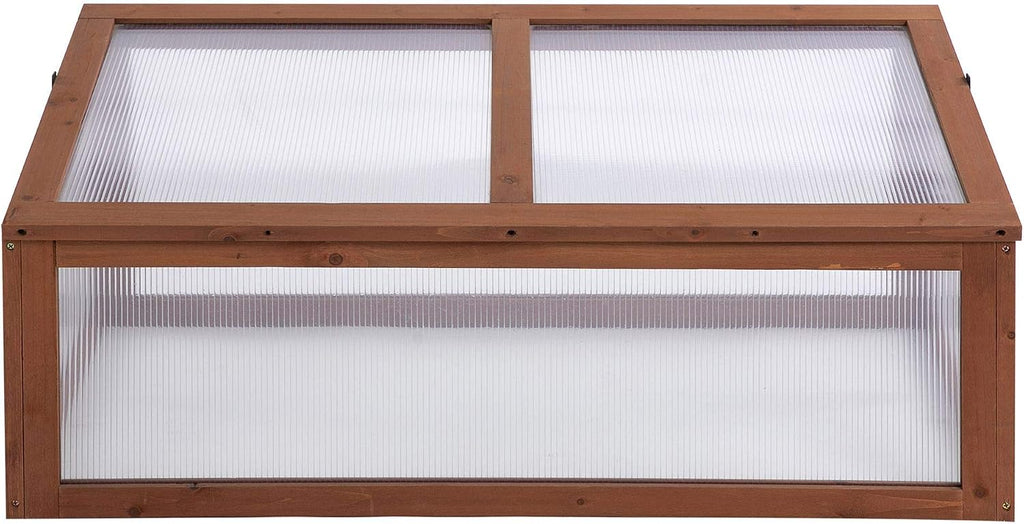 outsunny wooden framed polycarbonate cold frame greenhouse for, front angle view