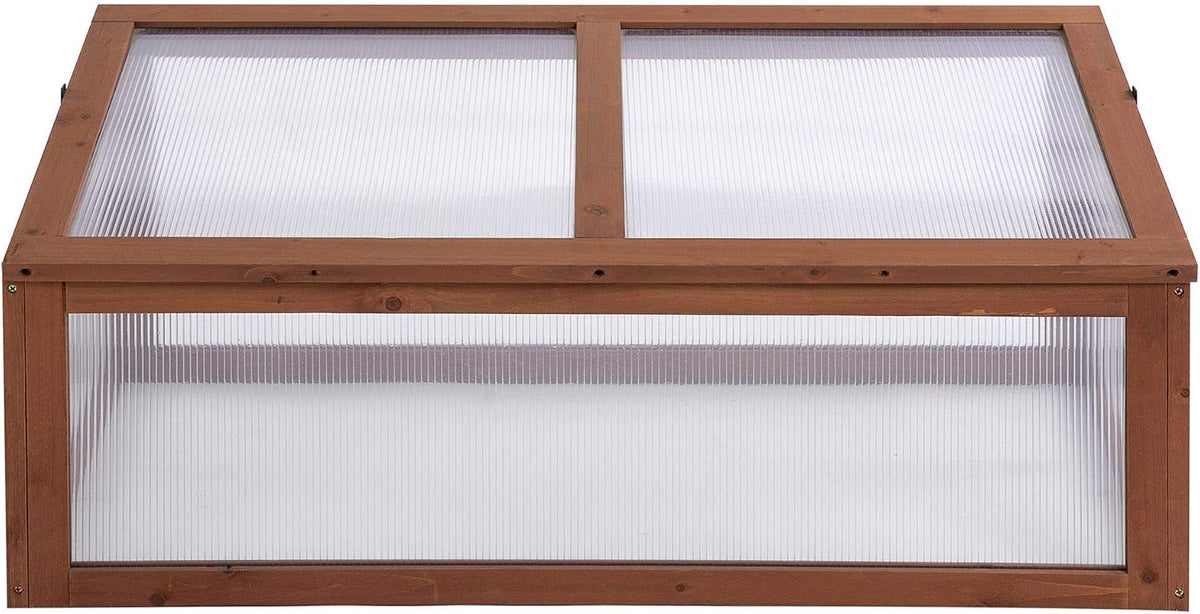 outsunny wooden framed polycarbonate cold frame greenhouse for, front angle view