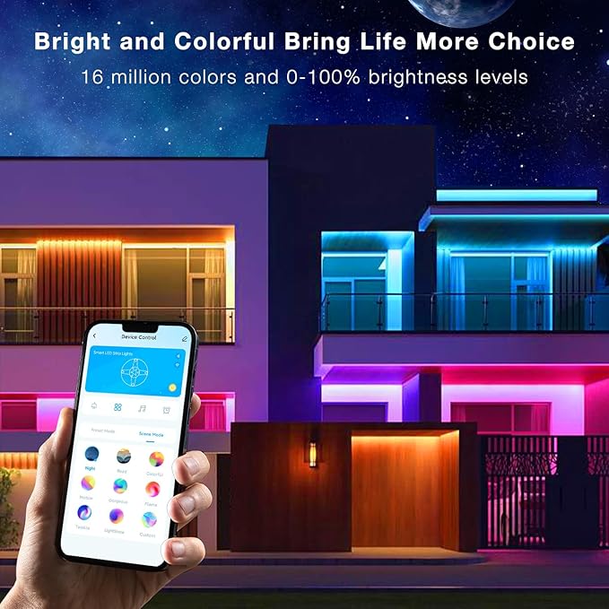 Outdoor LED Strip Lights Waterproof 200ft, IP67 Waterproof LED Light Strips with Remote, Music Sync APP Control, RGB Color Changing LED Lights for Roof, Balcony, Deck, Pool, Patio, Outdoor Decorations
