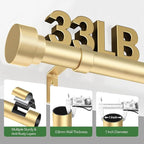 Time Forest Gold Curtain Rods for Windows 32 to 120 Inch (2.6-10 Feet), 1 Inch Diameter Adjustable Heavy Duty Extra Long Curtain Rod, Modern Style Indoor Outdoor Window Drapery Rods with End Caps