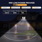UME 19W LED Flood Light Motion Sensor Outdoor, 2 Adjustable Head, 2000LM, 5000K, IP65 Waterproof, Dusk to Dawn Security Light with Photocell for Exterior,Outside,Garage,House(Black)