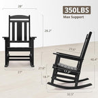 LUE BONA Outdoor Rocking Chairs Set, 3-Piece, HDPS Poly Porch Rockers with Table, Plastic Weather Resistant Rocking Chair Set for Outdoor Indoor, Garden, Backyard, 350lb, Black Chairs+Table