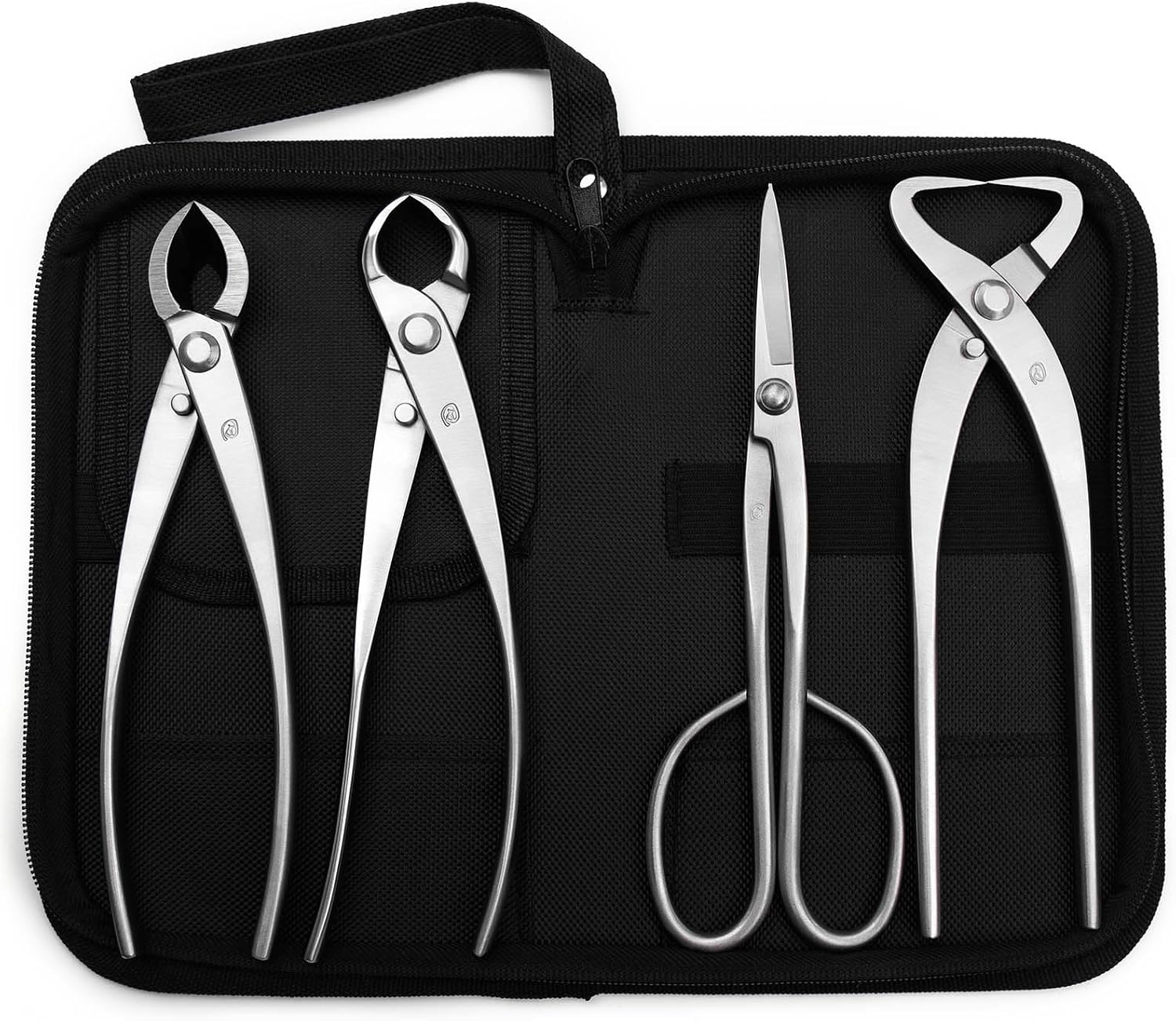 4-PCS Bonsai Tool Set Including Concave Cutter Straight Edge Cutter Trunk Splitter And Bonsai Scissors Equip With Tool Bag