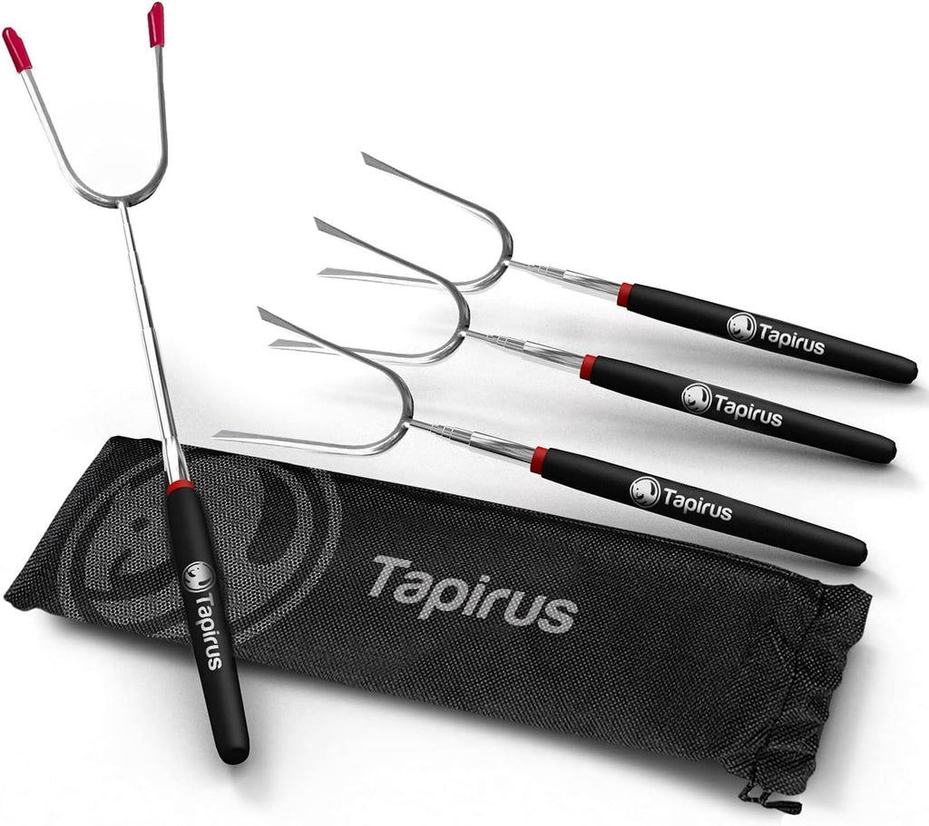 Marshmallow Roasting Sticks | Set of 4 Extra Long Retractable Campfire Sticks | Protect Kids with Insulated Handles | Extendable Smore & Hot Dog Skewers | Heavy Duty Metal Camping Accessory