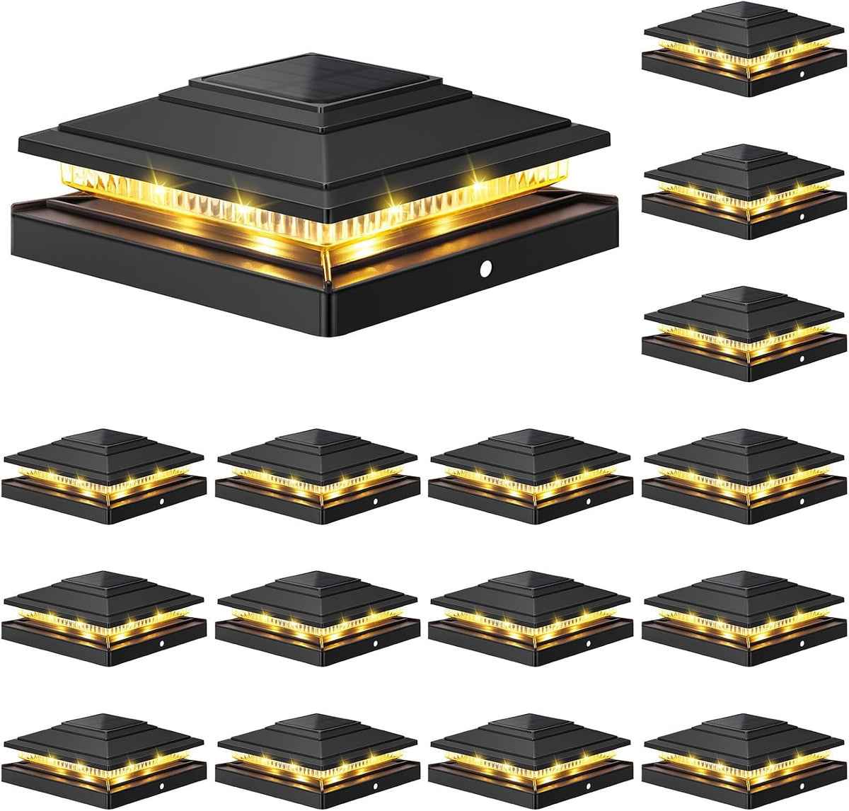 aponuo solar post cap lights 16-pack, black ip64, main product view