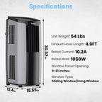 tosot 9,700btu (5,000 btu sacc) portable air conditioner showing dimensions