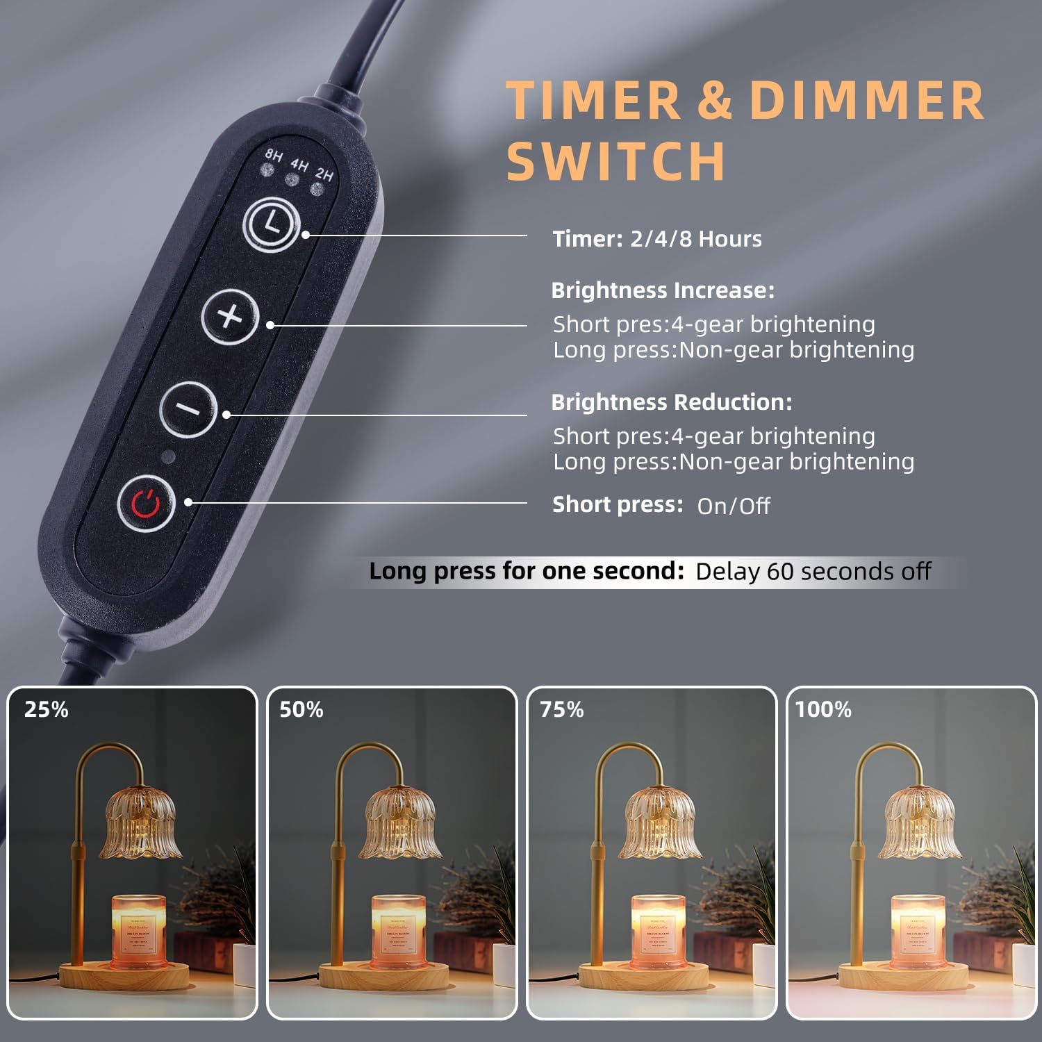 Candle Warmer Lamp with Timer: Adjustable Dimmable Height Adjustable - Flower Amber Shape Wax Lamp Jar Candles Modern Home Decor Table Lights - Bedroom Decor