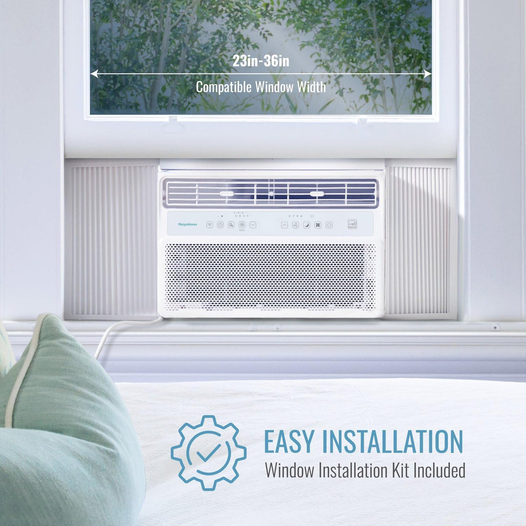 keystone 10,000 btu window mounted inverter air conditioner showing dimensions