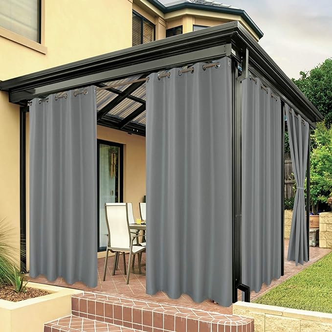 BONZER Outdoor Curtains for Patio Waterproof Thick Privacy Grommet Light Filtering Outside Curtains for Porch Pergola Gazebo Deck, 1 Panel, 54W x 108L inch, Grey
