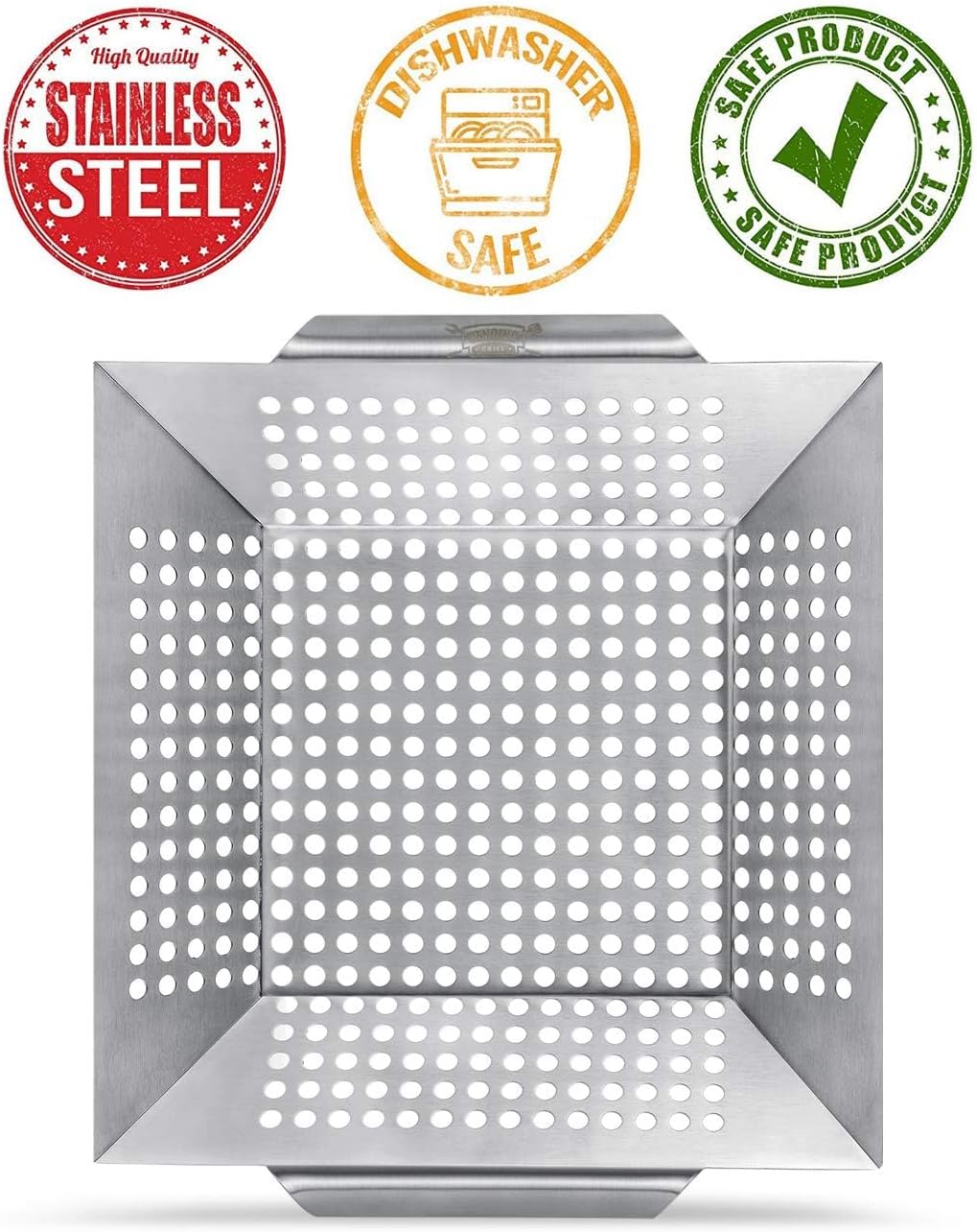 3 Pack Grill Baskets for Outdoor Grill, Heavy Duty Stainless Veggie Pan Set | Vegetable Grill Basket, Grilling Accessories for All Grills & Smokers, Space-Saving 1 Large, 2 Small, Grilling Gifts for Men