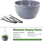 WOUSIWER 13 inch 2 Pack Large Hanging Planters for Indoor Outdoor Plants with Drainage Holes and Chain, Round Hanging Flower Pots for Garden Home Porch Decor, Grey Speckles