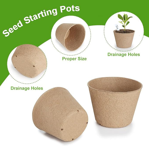 132 Pack Organic Peat Pots, 4 Inch Nursery Pot, Round Plant Seedling Pots with Drainage Holes, Small Seed Starting Starter Tray Bulk, Garden Germination Container with 132 Planting Labels (10 cm)