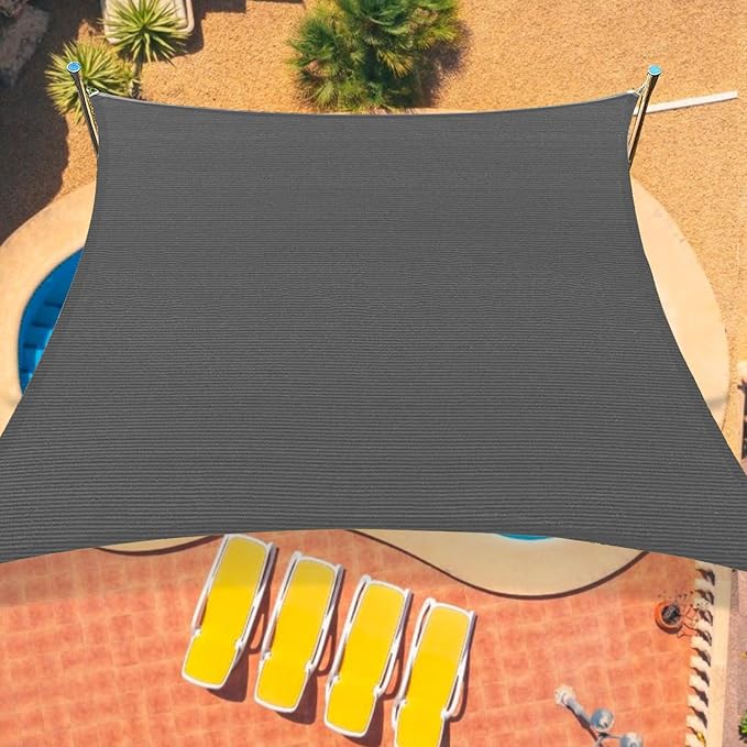 8'x8' Sun Shade Sail Curved Commercial Outdoor Shade Cover Dark Grey Rectangle Heavy Duty Permeable 185GSM Outdoor Shades for Patio Garden Sandbox
