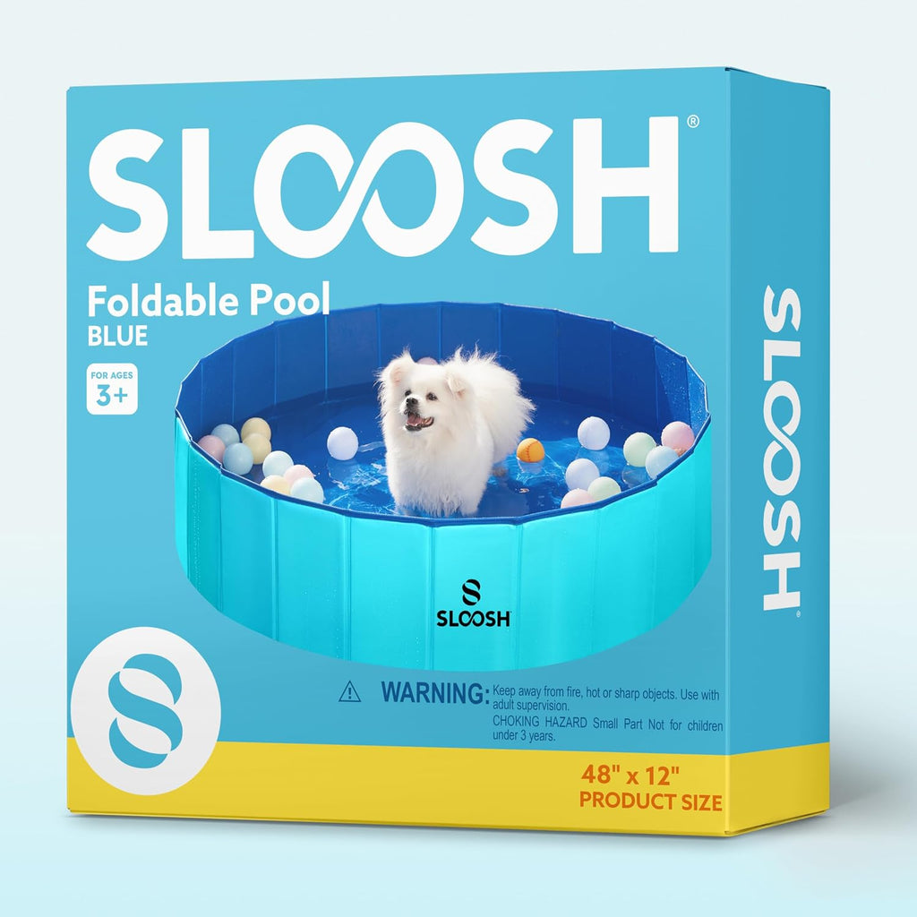 SLOOSH Foldable Dog Kiddie Pool - Portable Hard Plastic Doggie Swimming Pool, Anti-Slip Collapsible Pets Bath Tub Suitable for Kids Indoor Outdoor Backyard Use (Blue, 48" x 12") (Pack of 2)