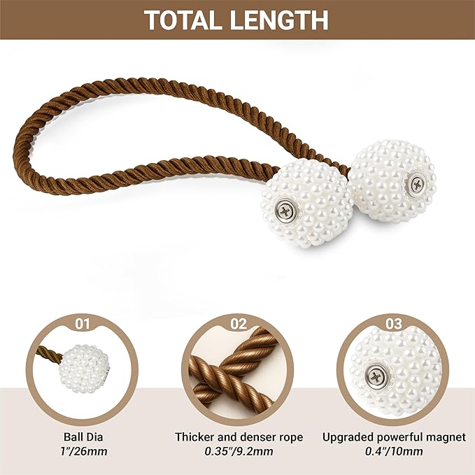 Hion Magnetic Curtain Tiebacks Dark Brown 6 Pack, Curtain Tiebacks Buckles Holdbacks Holders Hooks Clip for Home Bedroom Office Decorative Thick or Thin Curtain