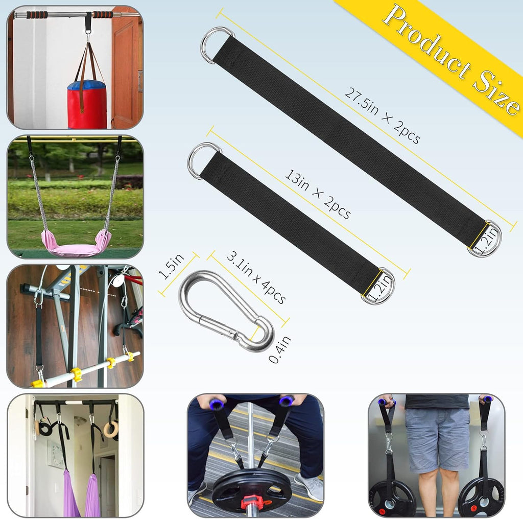 4 PCS Short Straps Tree Swing Straps Hanging Kit, with Carabiners, Heavy Duty Suspension Kits for Gym Fitness Cable Machine Extension, Hanging Pulleys, Rings,Hammock Tree Straps