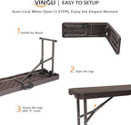 VINGLI 6 feet Plastic Folding Bench,Portable in/Outdoor Picnic Party Camping Dining Seat, Garden Soccer Multipurpose Entertaining Activities, Rattan Patterned HDPE Tabletop, 1 Pack, Brown