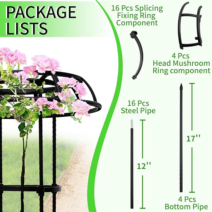 65-Inch Garden Trellis for Climbing Plants,Heavy-Duty Metal Obelisk with Mushroom Top,Stable Support for Potted Clematis,Tomato,Cucumber,Rose,Pea & Vine