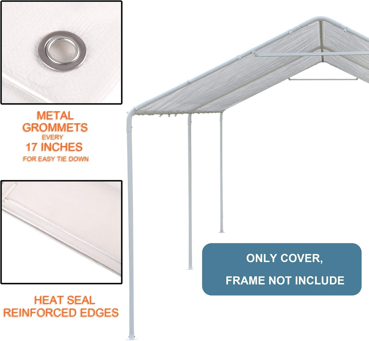 thanaddo 10 x 20 ft carport replacement canopy, side view
