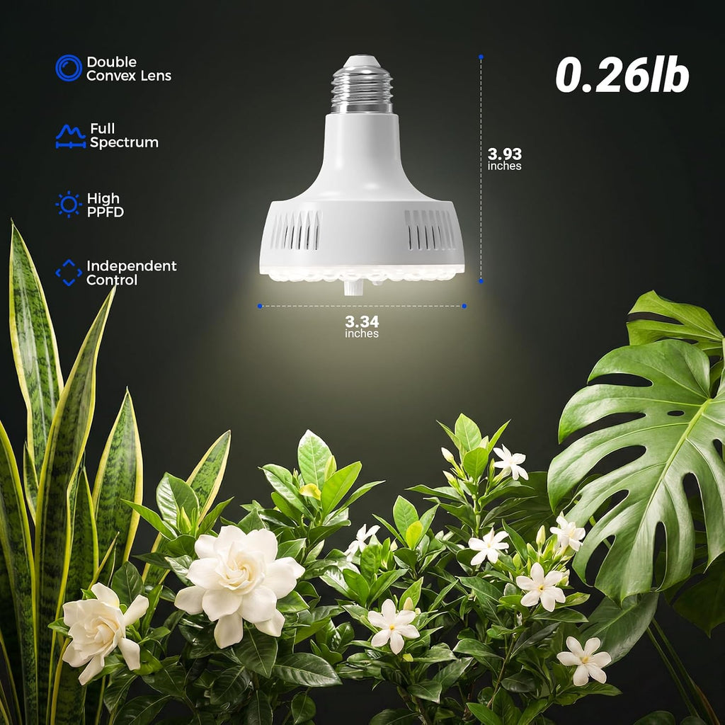 Barrina OG11A Grow Light Bulbs for Indoor Plant, 4000K 11W, 1 Pack, White | Integrated Dimming & Timing, E26 Plant Light Bulb, Full Spectrum, High PPFD for Seeds and Greens
