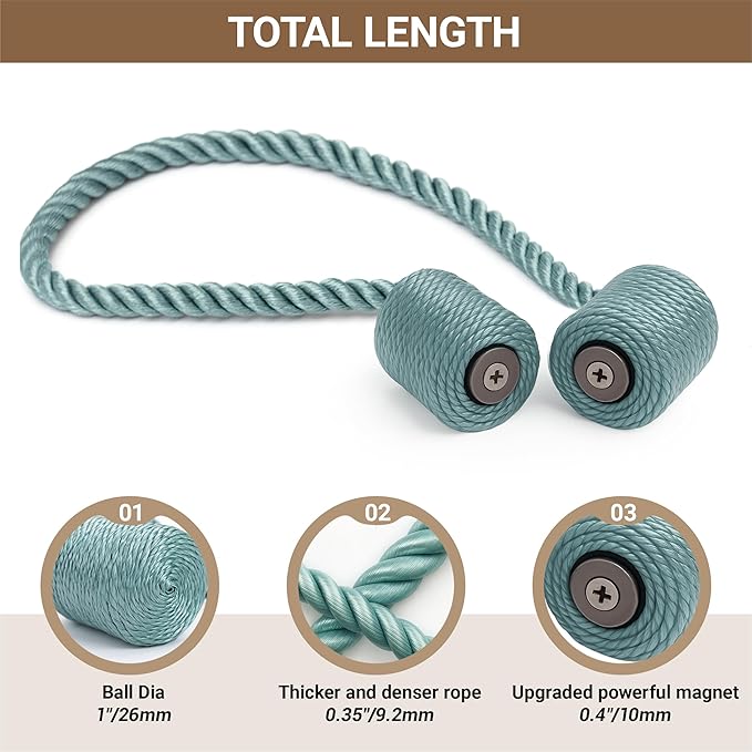 Hion Magnetic Curtain Tiebacks Gray Blue 6 Pack, Curtain Tiebacks Buckles Holdbacks Holders Hooks Clip for Home Bedroom Office Decorative Thick or Thin Curtain