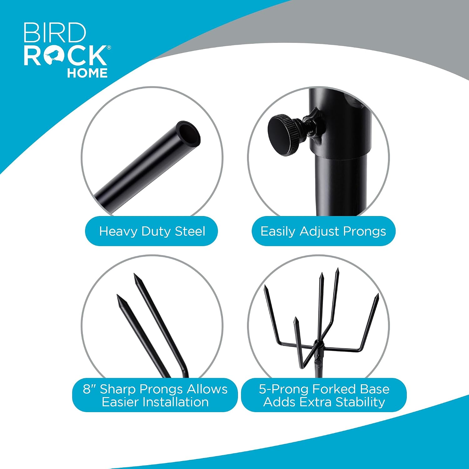 BIRDROCK HOME Poles for Outdoor String Lights - Weather Resistant, Durable, Easy to Install, Sturdy Pole for Garden, Patio & Backyard - Set of 2, 10ft, Black