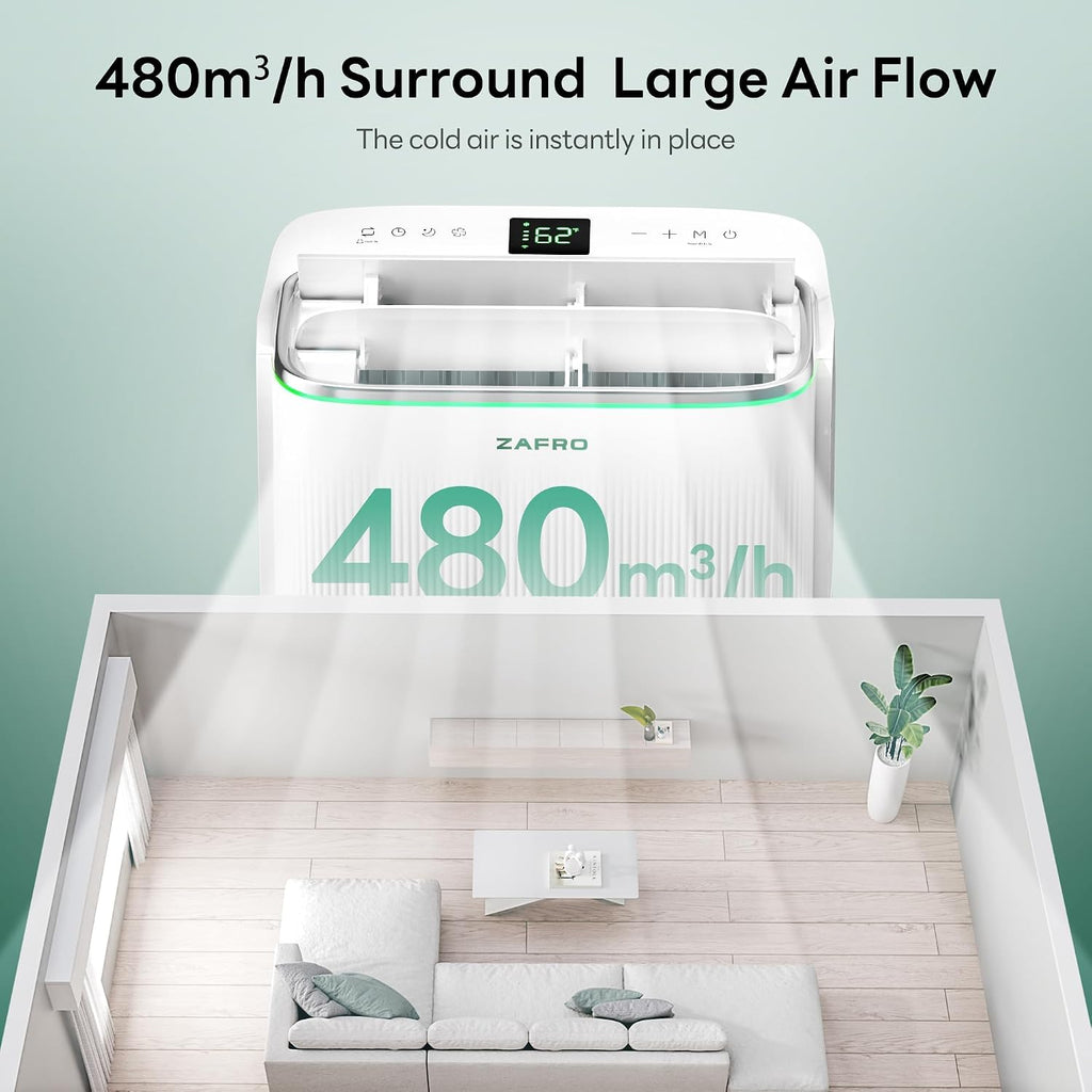 zafro smart inverter portable air conditioners, 14000 btu on a desk or shelf