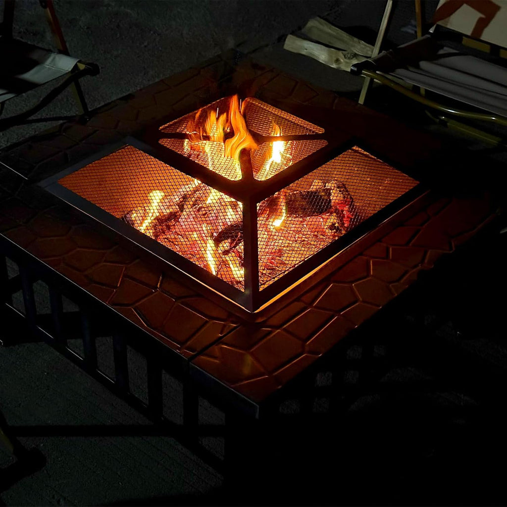 32 inch fire pit table with fire poker, close-up detail