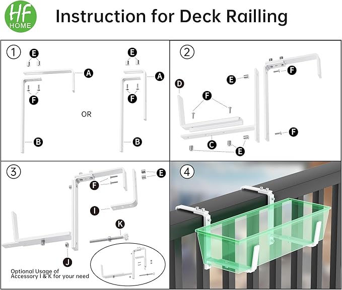 HFHOME Set of 2 Adjustable Window Planter Box Brackets, White Brackets for Window Boxes Planters, Planter Shelving with Adjustable Size The Width of The Bottom of The Planter Box (Patent Registered)