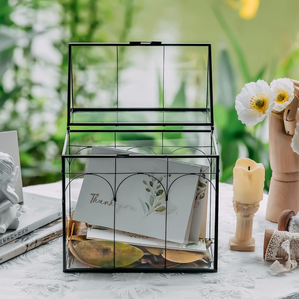 ncyp glass terrarium with lid for cacti, moss on a desk or shelf