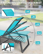 Aluminum Chaise Lounge Chair Outdoor, Foldable & Assembly Free Patio Pool Lounge Chairs 5-Position Recliner for Outside Poolside, Fully Grounded Legs Sun Lounger for Beach, Yard, Lake Blue