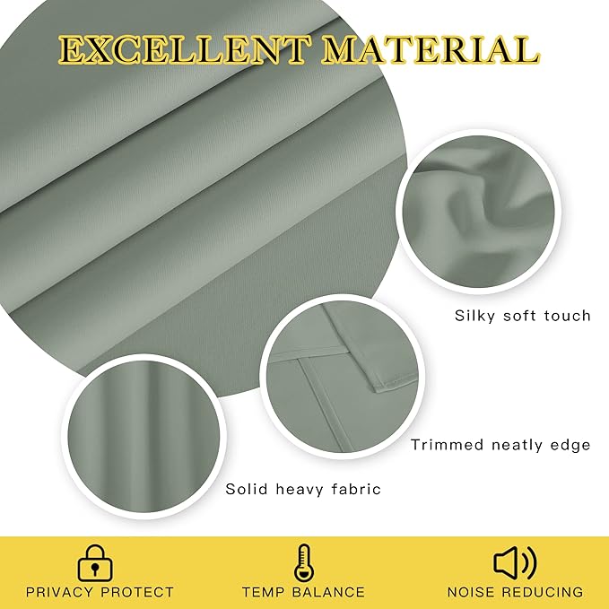 NICETOWN Blackout Sage Green Curtain & Drape for Bedroom - Grommet Top Thermal Insulated Room Darkening Energy Saving Privacy Drapes for Living Room, 1 Piece, W52 x L63