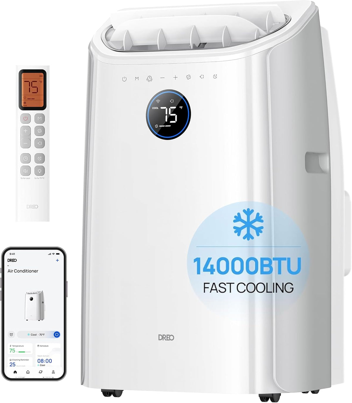 dreo portable air conditioner 516s, 14000 btu ashrae, main product view