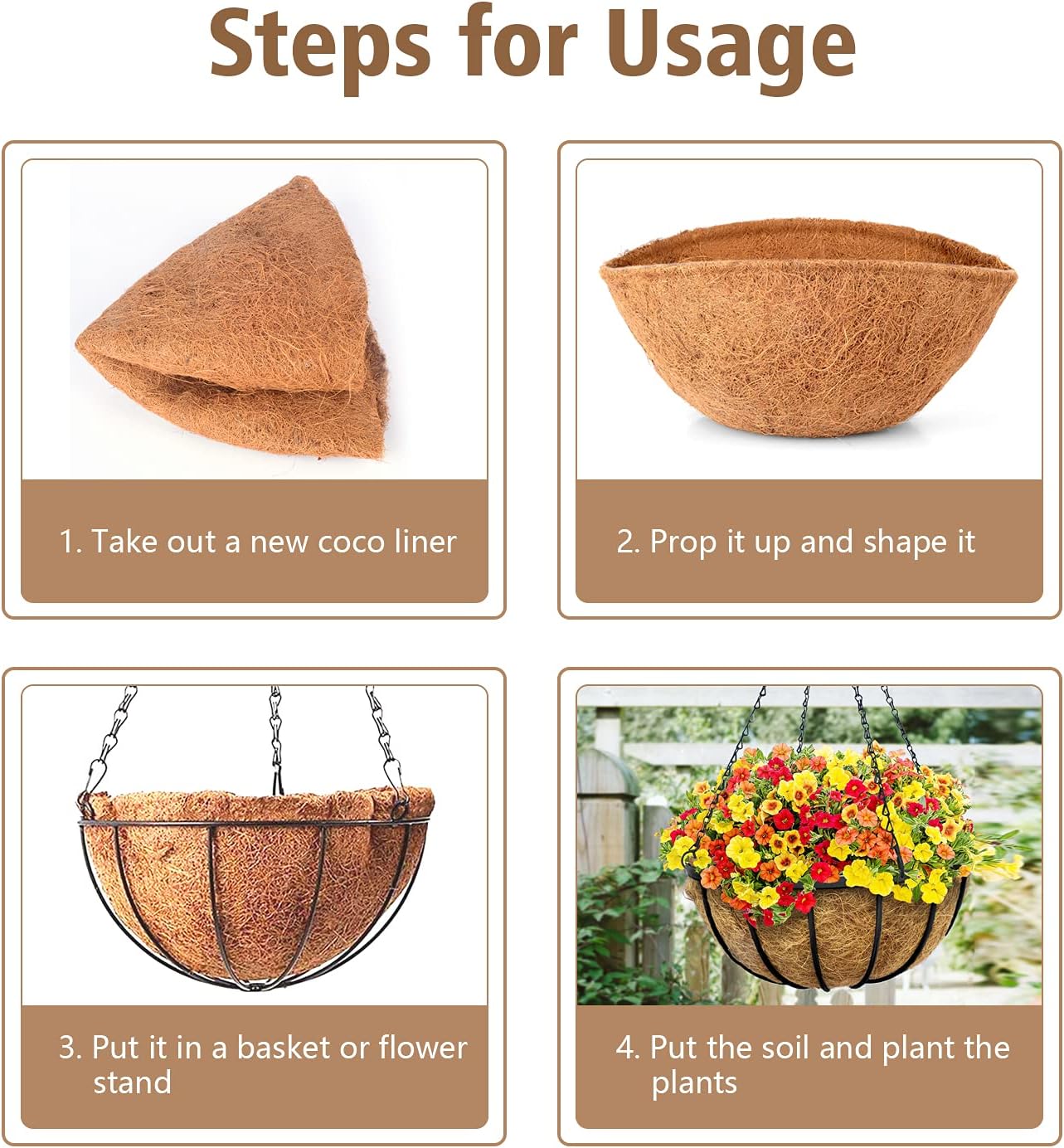 LAVEVE Coco Coir Liner Replacement for Plant Hanging Basket, 2 PCS 16 Inches Round Thick Coconut Fiber Liners for Garden Flowers Vegetables Pot, Box Planter | 100% Natural Round Thick Coconut Fiber Liners for Garden Flowers Vegetables Pot, Box Planter