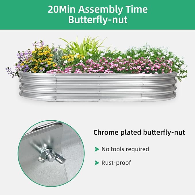 6×3×1 ft Raised Garden Bed, Easy Assembly Galvanized Planter Box for Vegetables, Flowers & Herbs