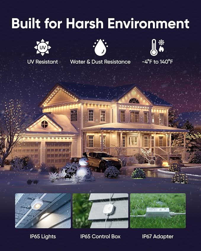 eufy Permanent Outdoor Lights E22, 100ft+ 50ft kit (Total 150ft) with 90 Triple-LED Lights, Smart RGBWW, Up to IP67 Waterproof, AI Lighting Themes for Halloween, Christmas, Links with Cameras, White