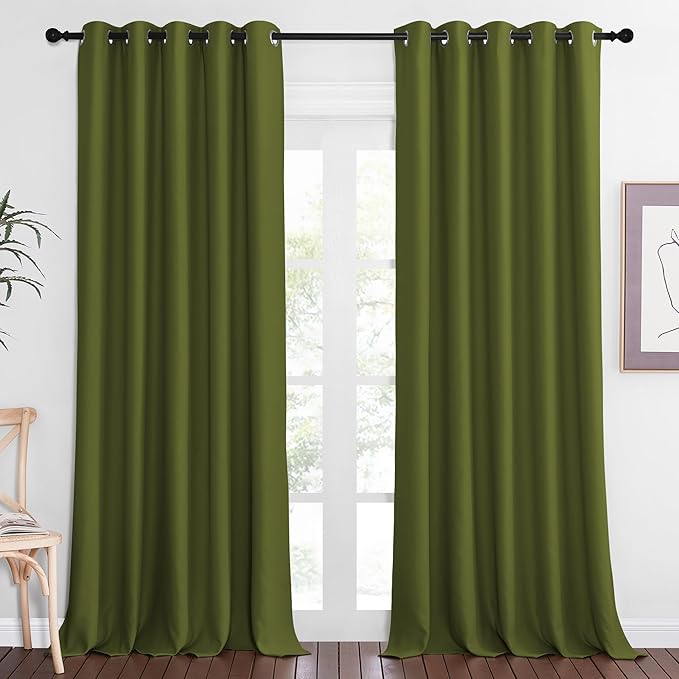 NICETOWN Blackout Curtains 84 Inch Length, Thermal Insulated Curtains for Bedroom Grommet Energy Saving Room Darkening Drapes for Living Room Window, 1 Panel, Olive Green, 66" W x 102" L