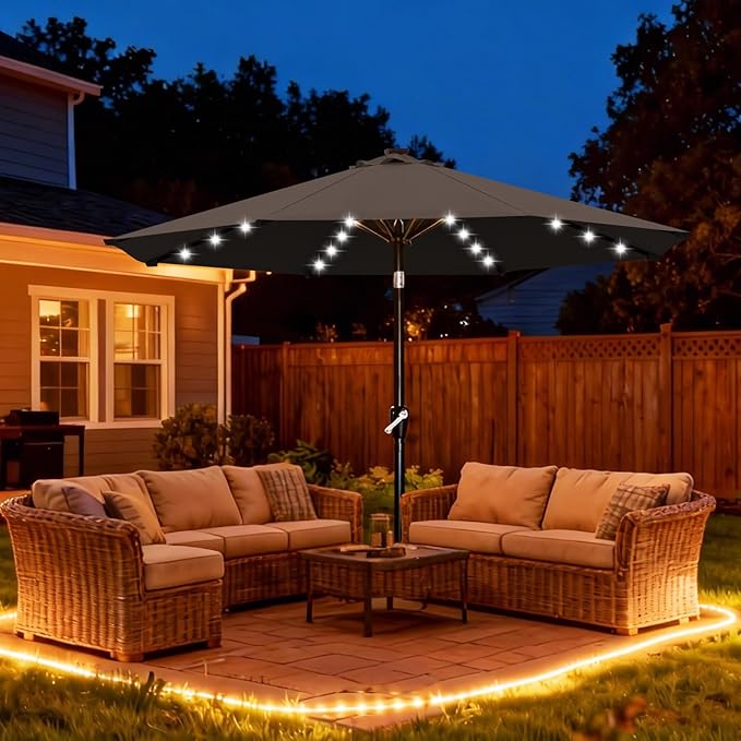 ABCCANOPY Durable Solar Led Patio Umbrellas with 32LED Lights 11FT (Brown)