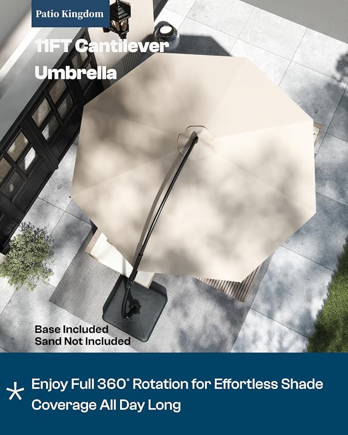 9-Piece Grey Outdoor Dining Set with Beige 11FT Large Patio Umbrella, 75.2'' HDPE Table & Chairs for 8, Weather-Resistant Furniture with Umbrella Hole for Patio, Lawn, Poolside