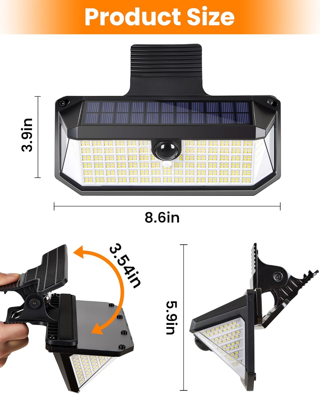 LUHLEE 416 LEDs Clip On Solar Lights Outdoor, 1500LM & 300° Angle Bright Motion Sensor Outdoor Lights with 3 Lighting Mode, IP65 Waterproof Solar Security Light for Fence, Patio, Backyard, Gutter (2)
