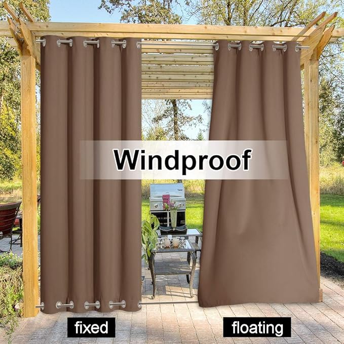 NICETOWN Waterproof Outdoor Curtain Rustproof Fixed Grommet Top and Bottom, Blackout Thermal Insulated Vertical Drape Heavy Weight Wind Break Drapery for Patio, W52 x L120, 1 Piece, Tan-Khaki