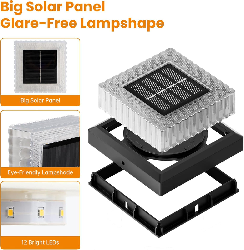 APONUO Solar Post Cap Lights, 12-Pack IP65 Waterproof for 4x4 Posts, 20 Lumens Deck Post Lights Solar Powered Outdoor – Perfect for Fence, Patio, Garden,Decor, Black